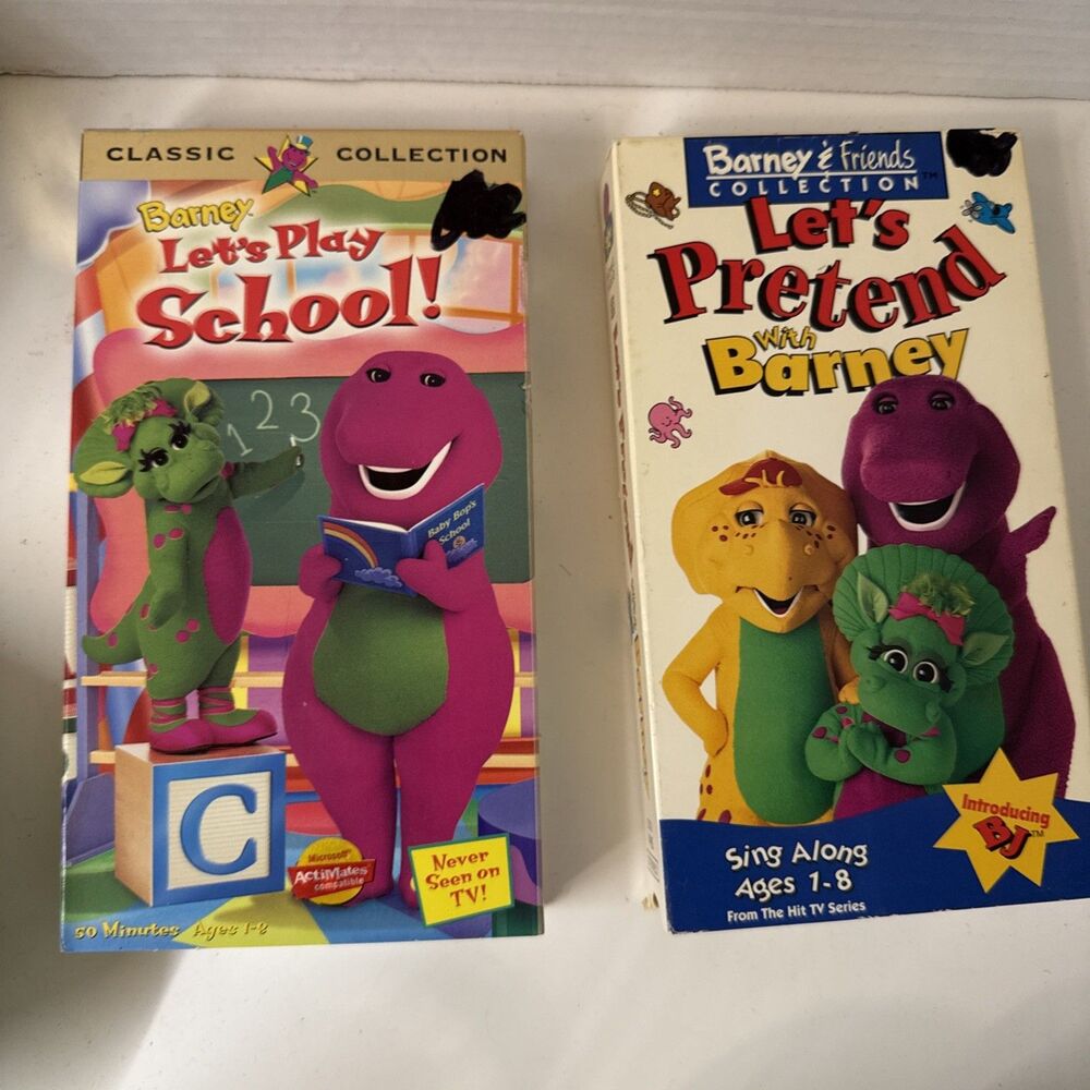 Barney Lets Play School & Pretend VHS Videos White Tape Classic Collection Lot 2